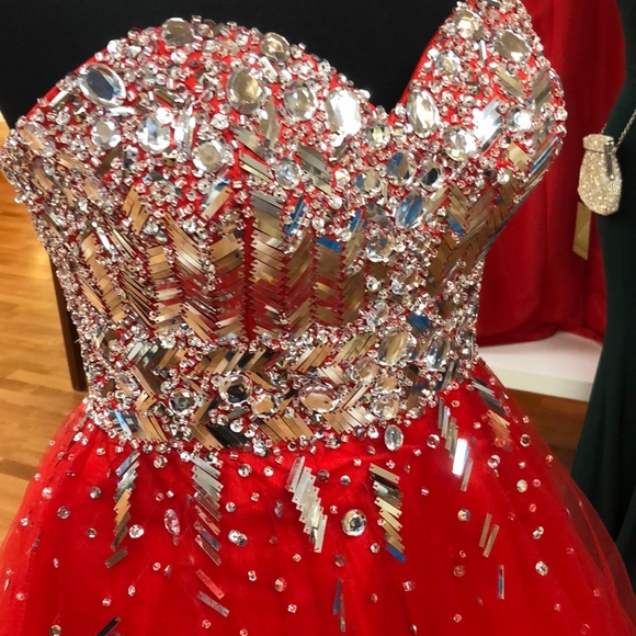 Red prom dress with rhinestones and beads - Picture 2 of 8